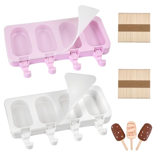YIMETOP 2 Stück Eiscreme Form-Cake Pop Ice Lolly Mould, BPA Frei Kuchen Eis am Stiel Backform, Selber Machen Eis Dessert Formen mit 100 Holzstäbchen, Cakesicles Silikonform mit Deckel für DIY Stieleis YIMETOP 2 Stück Eiscreme Form-Cake Pop Ice Lolly Mould, BPA Frei Kuchen Eis am Stiel Backform, Selber Machen Eis Dessert Formen mit 100 Holzstäbchen, Cakesicles Silikonform mit Deckel für DIY Stieleis von YIMETOP