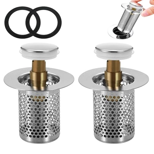 2 Stück 304 Universeller Pop Up Abflussstopfen, Ablaufventil aus Messing, Abflussstopfen, Waschbeckenstöpsel für Zwischen Bad KüChen Waschbecken Abfluss ZubehöR (33-55mm) (Kurze Version) von YIMINI