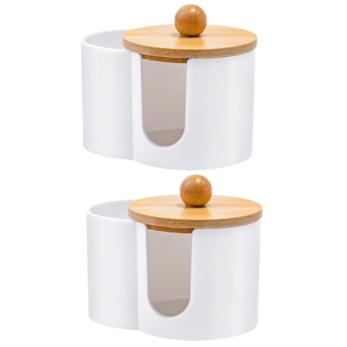 YIMINI Wattepadspender, Wattestäbchen Behälter, Aufbewahrungsbox für Wattestäbchen und Wattepads mit Deckel, Kosmetik Organizer Pads für Badezimmer, Schminktisch, Wohnzimmer (Weiß) von YIMINI