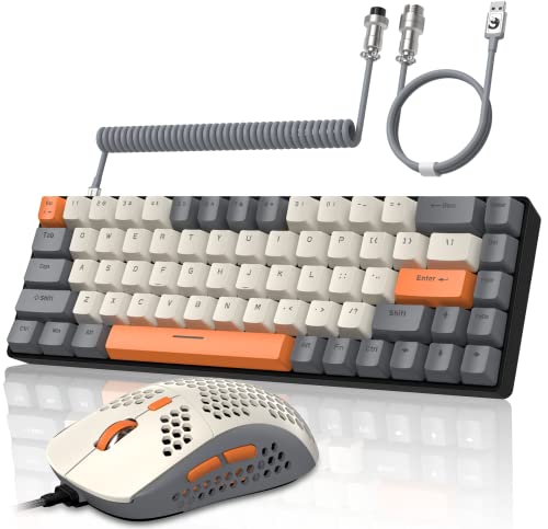 YINDIAO T8 60% RGB Gaming Tastatur und Maus Set + Gewendeltes USB-C Kabel,Kabelgebundene Mechanische Tastatur,68 Tasten TKL Compact Layout,Maus mit Wabenstruktur,Bis zu 6400DPI,für PC PS5 -Dunkelgrau von YINDIAO