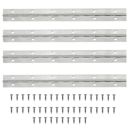 YINETTECH 4 Stück Klavierscharniere Ersatz 304 Edelstahl Durchgehende Scharniere mit Schrauben Zubehör für Klapptische Versteckte Schmuckschatulle Tür Silber von YINETTECH