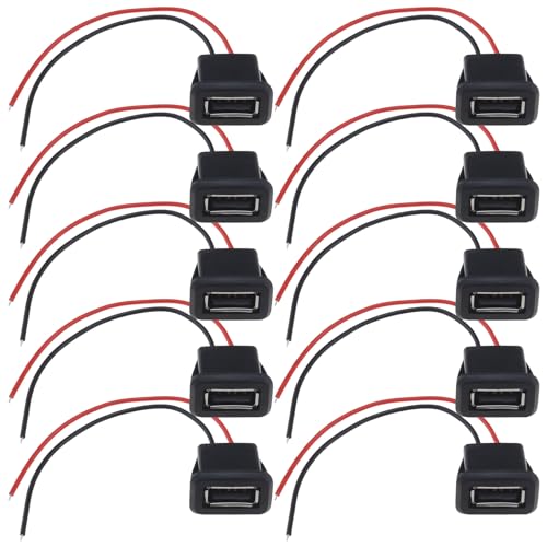 YINETTECH 10 Stück USB 2.0-Buchse 2-Draht-Buchse 3A 2-polige USB-Buchse mit Schnapprillenschnalle für CCTV Auto Audiorecorder Haushaltsgeräte 10CM von YINETTECH