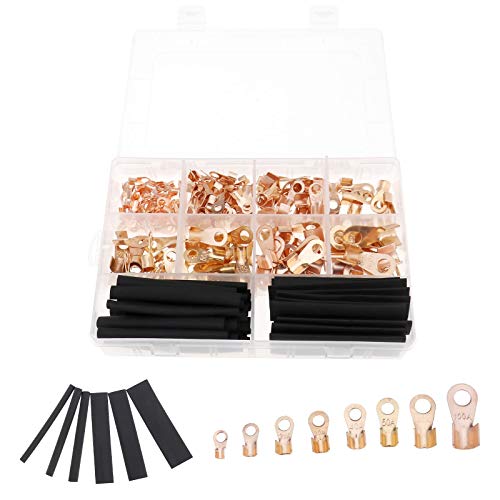 YINETTECH 260x Kupfer offener Draht Crimp-Ring Kabelschuh Anschluss Batteriekabel Ringkabelschuhe 2: 1 Wärmeschrumpfschläuche Sortiment mit Aufbewahrungsbox von YINETTECH