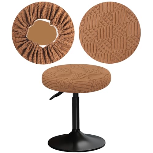 YINGAYOU Bezug Barhocker Rund 30-40 cm Hocker Bezug Rund mit Jacquard Muster Luxuriöser Stoff Waschbar Dehnbar Wunderschöne Farbe für Runde und Eckige Hocker (1, Braun) von YINGAYOU