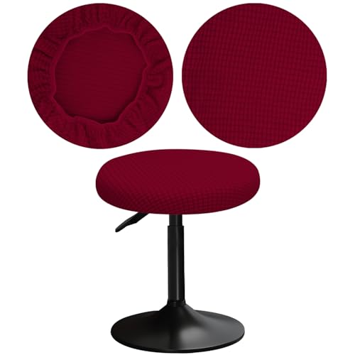 YINGAYOU Hockerbezug Rund 30-40 cm Bezug Barhocker Rund mit Plüsch Quadrate Luxuriöser Stoff Waschbar Dehnbar Wunderschöne Farbe für Runde und Eckige Hocker (1, Burgunderrot) von YINGAYOU