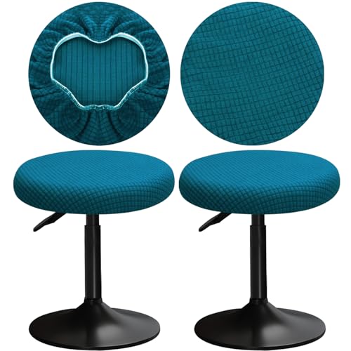 YINGAYOU Hockerbezug Rund 30-40 cm Bezug Barhocker Rund mit Plüsch Quadrate Luxuriöser Stoff Waschbar Dehnbar Wunderschöne Farbe für Runde und Eckige Hocker (2, Pfauenblau) von YINGAYOU
