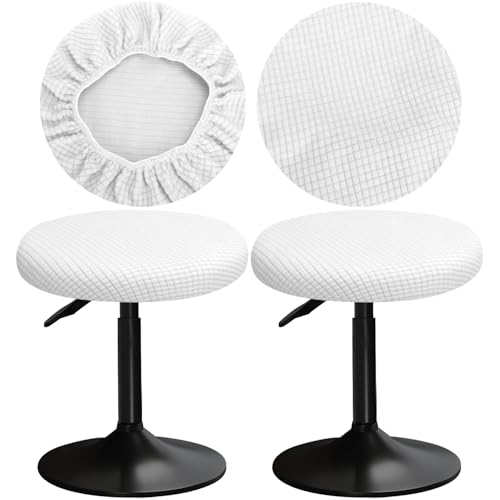 YINGAYOU Hockerbezug Rund 30-40 cm Bezug Barhocker Rund mit Plüsch Quadrate Luxuriöser Stoff Waschbar Dehnbar Wunderschöne Farbe für Runde und Eckige Hocker (2, Weiß) von YINGAYOU
