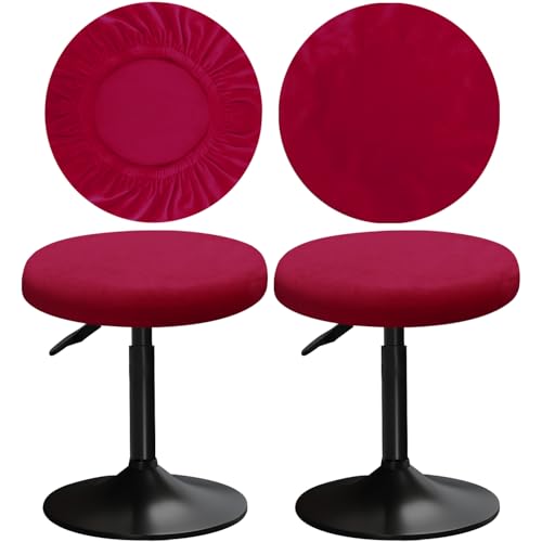 YINGAYOU Runder Samt Hocker Abdeckung 12-16 "/30-40cm Bar Hocker Abdeckung sehr weich elastisch Faltenbeständig, waschbar (2, Burgunderrot) von YINGAYOU