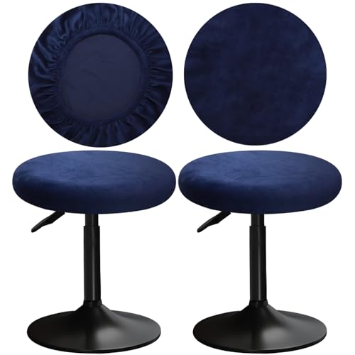 YINGAYOU Runder Samt Hocker Abdeckung 12-16 "/30-40cm Bar Hocker Abdeckung sehr weich elastisch Faltenbeständig, waschbar (2, Dunkelblau) von YINGAYOU