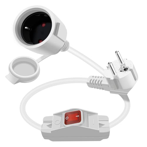 YINGAYOU Schuko Verlängerungskabel mit Schalter 16 A 250 V 90 Grad Schuko Kabel mit Schalter 2 AC für Steckdose IP44 für Außen Oder Innenbereich, Zuhause, Büro (Weiß, 0.5 m) von YINGAYOU