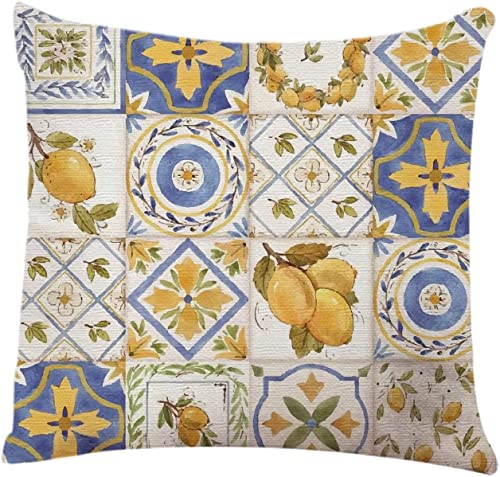 Kissenbezug, Retro-Ornament, quadratisch, Zitronen, Sizilien, Heimdekoration, Kissenbezug für Sofa, 45 x 45 cm von YINGD