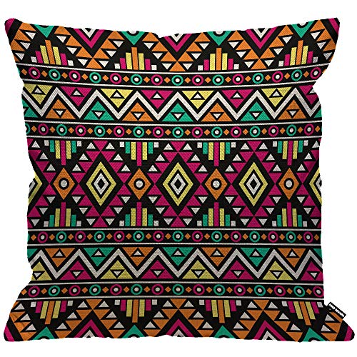 Kissenhülle Boho hell Farbig Boho Chic Stil Abstrakt mit Azteken-Ornament Ethno Kissenbezug Home Deko für A 45cm x 45cm von YINGD
