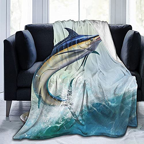 YINGD Bedruckte Decke Marlin Jumps Sea Waves Flanell Decke Weiche Warm Einzeldecke Anti-Pilling für Erwachsene und Kinder 200 x 150 cm YINGD Bedruckte Decke Marlin Jumps Sea Waves Flanell Decke Weiche Warm Einzeldecke Anti-Pilling für Erwachsene und Kinder 200 x 150 cm von YINGD