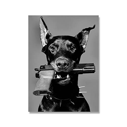 YINGFUN Hypebeast Modern Schwarz Weiß Dobermann Waffe Luxus Mode Poster Drucke Leinwand Malerei Wandkunst Bild Zimmer Wohnkultur (Color : A, Size : 40x50 No Frame) von YINGFUN