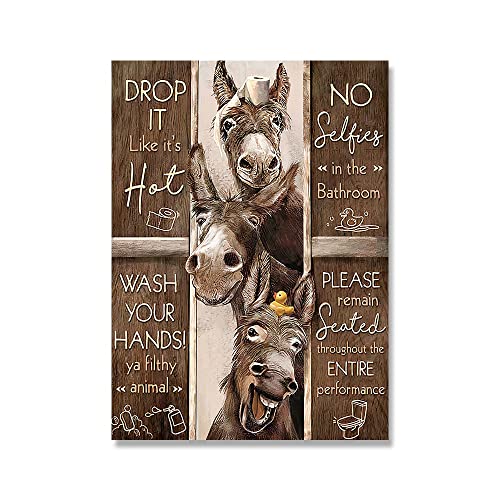 WC-Regeln Wandkunst Leinwand Malerei Lustiges Badezimmer Tier Kuh Esel Giraffe Poster und Bild Badezimmer Wohnkultur (Color : C, Size : 30x40cm No Frame) von YINGFUN