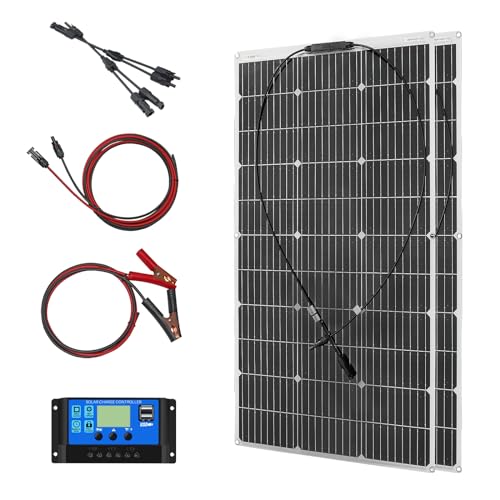 188W Solar Panel Flexibles Kit Monokristallines Solarpanel Solarmodul Photovoltaik 20A 12V/24V Solarladeregler Solarkabel für Yacht Boot Off-Grid-System Camping Balkon Solaranlage Wohnmobil von YINGGUANG