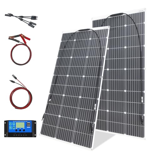 200W Flexibles Solarmodul Kit Set Solarpanel 2pcs 100W 18V Monokristalline Photovoltaikmodul 20A Controller zum Laden von 12V Batterien Wohnmobilen, Caravans, Booten, Dächern (200W) von YINGGUANG