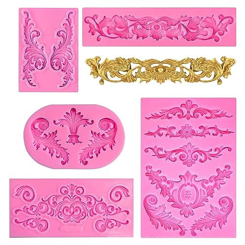 YINGLUOEU 5 Stück Silikonform Fondant DIY Barock Relief Silikon Kuchenform Fondant Formen Silikon für Decoration und Bastelprojekte von YINGLUOEU