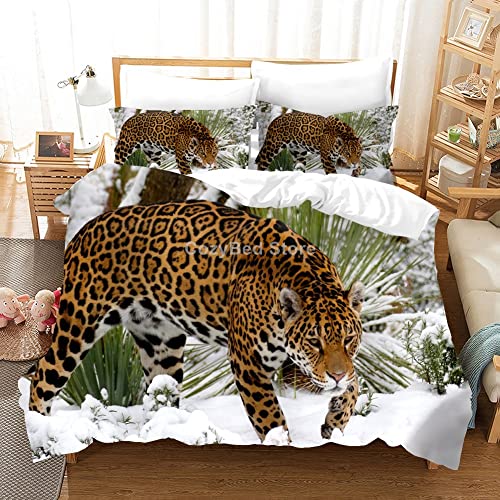 YINGYINGGUAI Bettwäsche 200x200 großer Erwachsener Leopard Weiche Bettwäsche Set für Doppelbetten mit Reißverschluss - 1 Bettbezug 200 x 200 cm + 2 Kissenbezüge 80 x 80 cm von YINGYINGGUAI