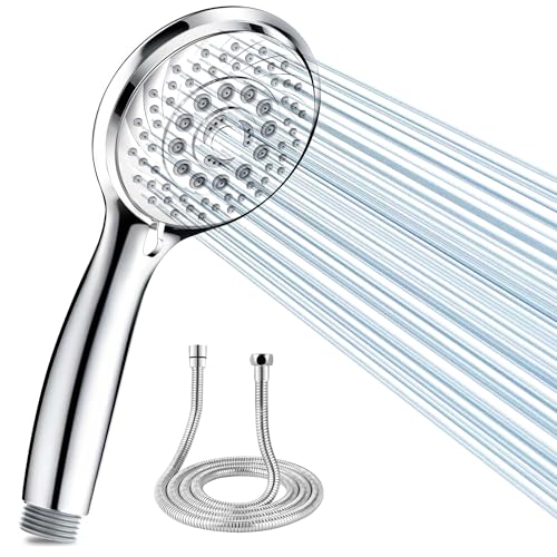 Duschkopf und Schlauch, Hochdruck-Duschköpfe, leistungsstark, universell, wassersparend, Handbrause, Set mit 6 Sprühmodi und 2 m langem Duschrohr (silberfarbener Duschkopf und Schlauch) von YINJOYI