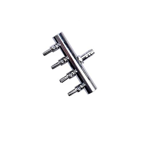Aquarium-Luftpumpen-Verteiler, 2-12-fach, Vernickeltes Kupfer, 8-mm-Schlauchanschluss, 1er-Pack – Einstellbare Durchflussregelventile For Mehrere Aquarien(1 In 4 Out) von YINLUCK