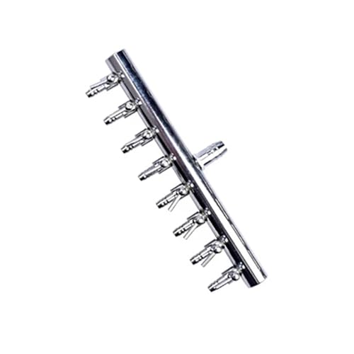Aquarium-Luftpumpen-Verteiler, 2-12-fach, Vernickeltes Kupfer, 8-mm-Schlauchanschluss, 1er-Pack – Einstellbare Durchflussregelventile For Mehrere Aquarien(1 In 8 Out) von YINLUCK