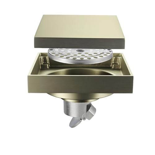 Duschbodenablauf 10 X 10 Cm – Badezimmer-Abflussgitter, Gebürstetes Gold/Antikbronze/Schwarz, Kupfer-Chrom-Beschichtung, Verdecktes Design (1 Stück)(Brushed gold) von YINLUCK