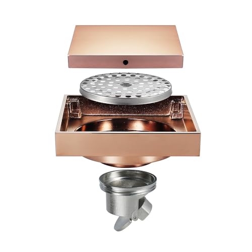Quadratischer Duschbodenablauf, 10 X 10 Cm, Verdecktes Deodorant-Gitter, Kupfer Verchromt, Rutschfeste Siebabdeckung (1 Stück)(Rose gold) von YINLUCK