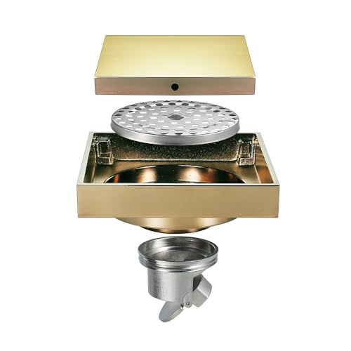 Quadratischer Duschbodenablauf, 10 X 10 Cm, Verdecktes Deodorant-Gitter, Kupfer Verchromt, Rutschfeste Siebabdeckung (1 Stück)(Shampion Gold) von YINLUCK