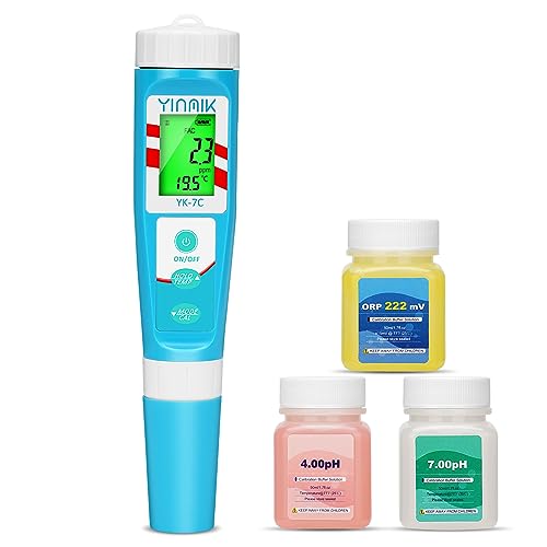 Pool Messgerät YINMIK Pool Tester pH und Chlor 7-in-1 Digitales Salzmessgerät für SPA Salzwasser Pool Salzgehaltstester Elektronischer ORP TDS EC Tester für Pool, Whirlpool, Hydrokultur, Aquarium von YINMIK
