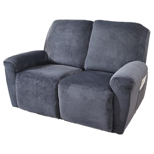 YINOW Schonbezüge für Liegestuhl, Samt, Marineblau, Stretch-Schonbezüge für 2-Sitzer, mit Armlehnen, 6 Stück von YINOW