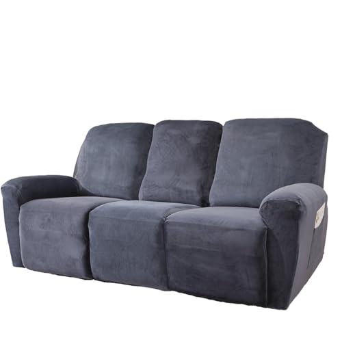 YINOW Schonbezüge für Liegestuhl, Samt, Marineblau, Stretch-Schonbezüge für 3-Sitzer, mit Armlehnen, 8 Stück von YINOW