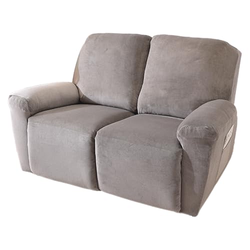 YINOW Schonbezüge für Liegestuhl, Samt, dehnbar, für 2-Sitzer, mit Armlehnen, Grau, 6 Stück von YINOW