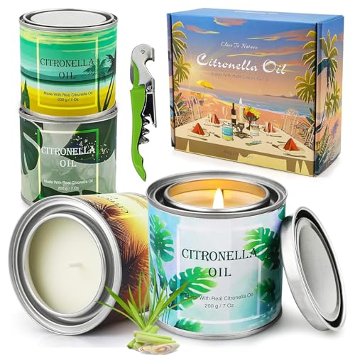 4 Pack Citronella Kerze Outdoor Zitronella Kerzen, Natürliche Sojawachs Zitronengras Duft Kerzen, Outdoorkerzen Garten Kerzen Groß Set für Terrasse Picknick Pool Sommergeschenk 160 Stunden von YINUO LIGHT