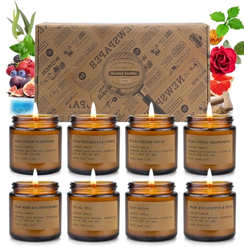 Duftkerzen Geschenk für Frauen, 8 Pack Duftkerzen Geschenkset,Natürliche Soja Wachs Aromatherapie Kerze, Muttergeschenke, Geburtstage, Hochzeiten, Yoga, Bad von YINUO LIGHT