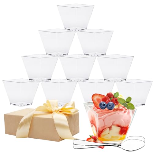 YINVA Desserttassen 50 Stück Plastik mit Löffeln Wiederverwendbar 2oz/60ml Mini Desserttassen DIY Set für Hochzeiten, Geburtstage, Partys (Transparent von YINVA