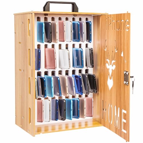 Handy Schrank Abschließbarer Handy Safe aus Holz 36 Schlitze Wandmontierte Handy aufbewahrungsbox, Geeignet für Schulen, Konferenzräume, Fabriken (2er-Pack) von YINXSLO