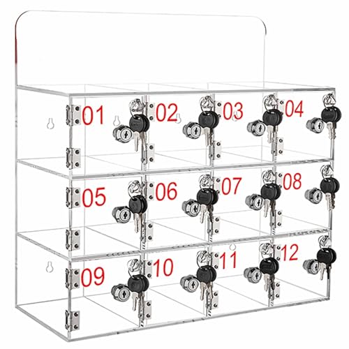 YINXSLO Acryl Handysafe 12 Fächer mit Schloss transparente wandmontierbare Handy Aufbewahrungsbox geeignet für Schule, Büro, Prüfungsraum, Konferenzraum (12 Slots) von YINXSLO