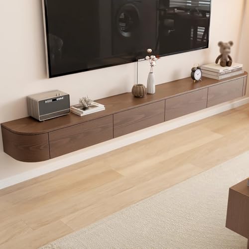 YINXSLO Schwebender TV-Schrank Massivholz Tv Sideboard Wohnzimmer mit Stauraum, Tv Lowboard Hängend für Wohn- und Schlafzimmer (Braun, 240 cm) von YINXSLO