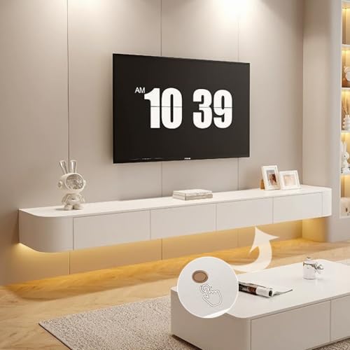 YINXSLO Schwebender TV-Schrank Massivholz Tv Sideboard Wohnzimmer mit Stauraum, Tv Lowboard Hängend für Wohn- und Schlafzimmer (Weiß (mit Licht), 200 cm) von YINXSLO