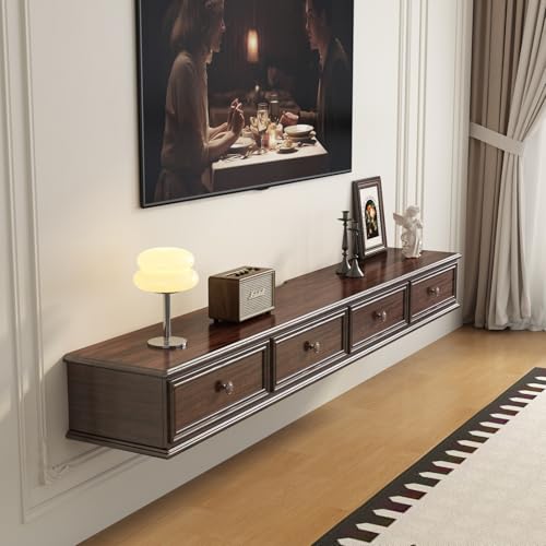 YINXSLO Schwebender Tv Schrank Hängend, Tv Sideboard Wohnzimmer mit Schubladen Moderner Fernsehkommode Holz Praktisch Tv Lowboard Hängend (Walnussfarben, 200cm/78.7in) von YINXSLO