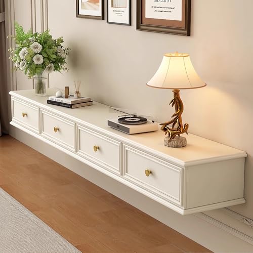 YINXSLO Schwebender Tv Schrank Hängend, Tv Sideboard Wohnzimmer mit Schubladen Weiß Moderner Fernsehkommode Holz Praktisch Tv Lowboard Hängend (Weiß, 160cm/63in) von YINXSLO