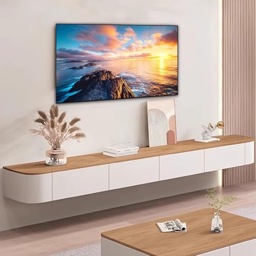 YINXSLO TV Schrank Hängend 120 cm – Modernes TV Lowboard Hängend aus Holz mit Schubladen TV Sideboard Wohnzimmer zur Wandmontage （Holz+Weiß，120cm） von YINXSLO