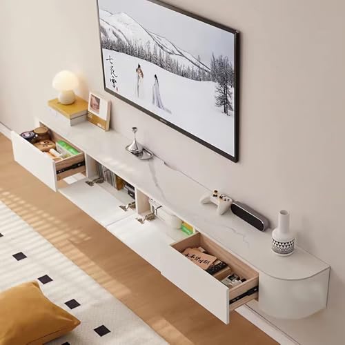 YINXSLO Moderner schwebender TV-Schrank Tv Cabinet for Living Room mit Schublade zur Aufbewahrung Holz Tv Lowboard Hängend Geeignet für Wohnzimmer oder Schlafzimmer（Schiefer Weiß，220cm） von YINXSLO