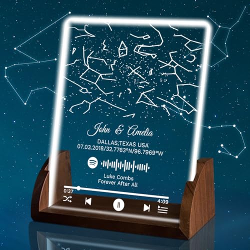 Custom Star Chart Nachtlicht,Acryl Sternkarte für ein bestimmtes Datum mit Spotify Code Konstellation Chart Plaque,Hochzeitstag Weihnachten Valentinstag romantisches Geschenk angepasst (Stil A) von YINYIFANS