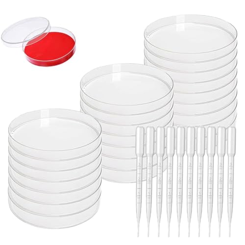 YINZZTR Petrischale Kunststoff, Labor Zellgewebe Petrischalen, Transparente Steril Petrischalen, Für Kultivierung Und Beobachtung Von Mikroben, Mit 3ML Transferpipetten, 20 Stück, 90MM YINZZTR Petrischale Kunststoff, Labor Zellgewebe Petrischalen, Transparente Steril Petrischalen, Für Kultivierung Und Beobachtung Von Mikroben, Mit 3ML Transferpipetten, 20 Stück, 90MM von YINZZTRY