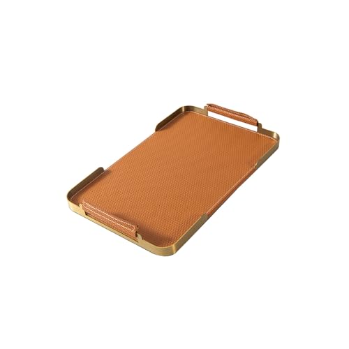 YIORYO Modernes dekoratives Serviertablett, Ledertabletts mit Metallgriffen, dekorative Tabletts, Couchtischtablett for die Inneneinrichtung(L) von YIORYO