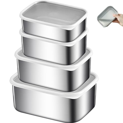 YIOUMLY Frischhaltedose,Frischhaltedosen Edelstahl,Set of 3 Fresh Food Boxes,Freezer Container,BPA-frei,Geschirrspüler Gefrierschrank Backofen Safe (5200ml,4er set) von YIOUMLY