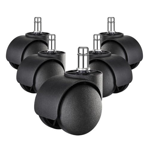 YIOVVOM Ersatzrollen für Bürostuhlrollen aus Gummi (5 Stück) für Hartholzböden und Teppiche, robuste Lenkrollen bis zu 750 bl, 5 cm, 11 mm, Universalgröße (schwarz) von YIOVVOM