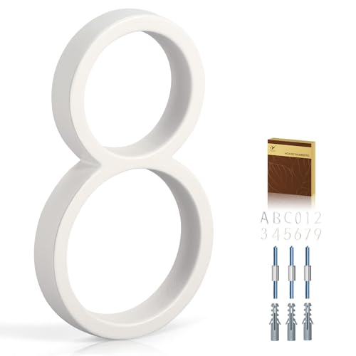 YIPLED Hausnummern für den Außenbereich, Metall-Adressnummer 8, modernes Design, wetterbeständig, weiße Kristall-Pulverbeschichtung, schmutzabweisend, kein Abblättern der Farbe (weiß) von YIPLED